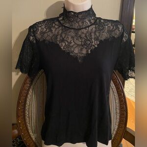 Boston Proper Black Lace Mock Neck Top